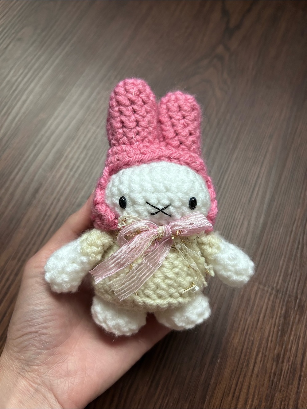 Handmade Pink & Cream Crochet Miffy Bunny bag charm - Picture 4 of 6